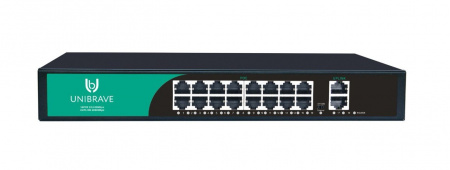 UB-SW-16F2G-200 Base Неуправляемый коммутатор Unibrave с поддержкой PoE на 16 портов и 2 Uplink 1000 Мбит/c Фото