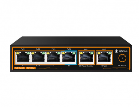 Коммутатор Optimus U1EE-4F1b/2F с питанием от HiPoE до 60Вт Фото