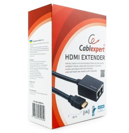 Удлинитель HDMI по витой паре до 30м Cablexpert DEX-HDMI-01, HD19Mx2/RJ45Fx2 Фото