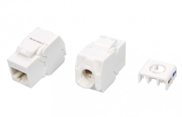Hyperline KJ8-8P8C-C6-180-TLS-WH Вставка Keystone Jack RJ-45(8P8C), категория 6, тип 180 градусов, Toolless, белая Фото