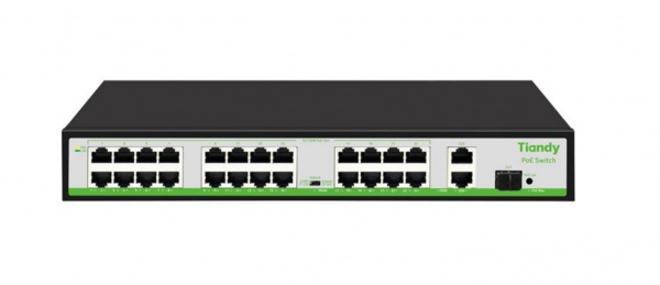 TC-P3S027 Spec:H/2421/AT/260 Неуправляемый РоЕ коммутатор, 27 портов (24 РоЕ RJ-45 х100Мбит/с + 2 Uplink RJ-45 х1Гбит/с + 1 Uplink SFP х1Гбит/с) Фото
