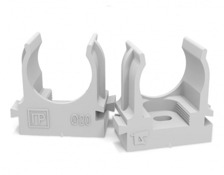 Крепеж-клипса для труб D=20 мм серый, Промрукав (100 шт/уп) Фото