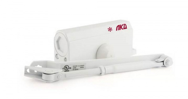 Доводчик дверной ЛКД-ДБ-60-110, с задержкой закрывания, до 110 кг, EN3-5, белый, гидравлический, морозостойкий