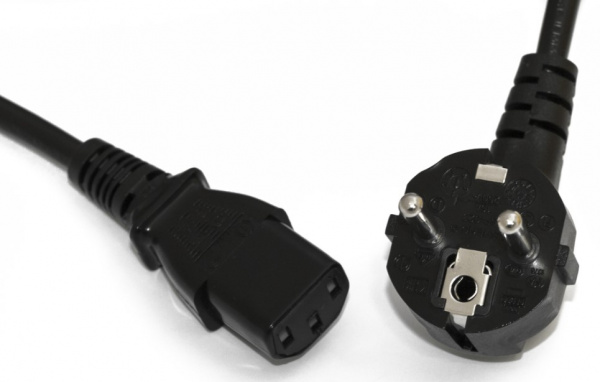 Hyperline PWC-IEC13-SHM-1.8-BK Кабель питания компьютера (Schuko+C13) (3x0.75), 10A, угловая вилка Фото