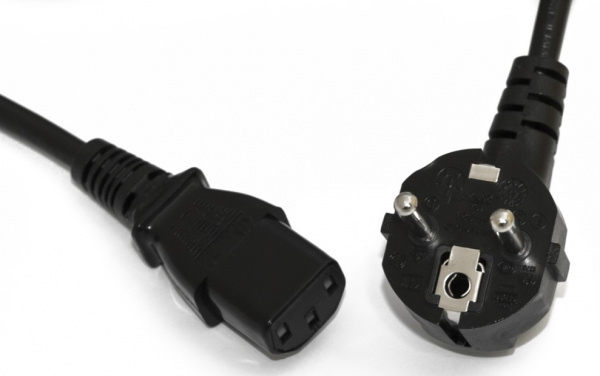 Hyperline PWC-IEC13-SHM-1.0-BK Кабель питания компьютера (Schuko+C13) (3x0.75), 10A, угловая вилка, 1м, цвет черный Фото