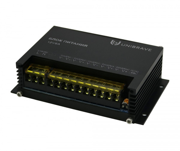 Блок питания Unibrave UB-БП-12V6А-5CH, металл Фото Блок питания Unibrave UB-БП-12V6А-5CH, металл Фото