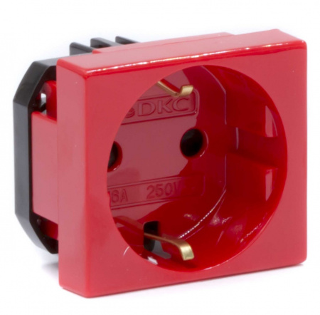 Розетка силовая 2Р+Е Viva 2 модуля красная (45015) Розетка силовая штекерная с заземлением и со штор Фото