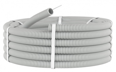 Труба ПВХ легкая серая D=16, гофрированная спротяжкой, не распространяющая горение Фото