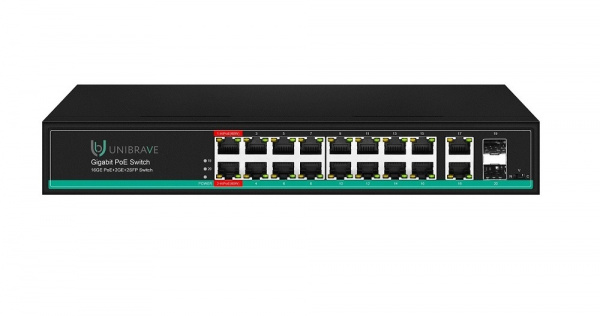 UB-SW-16G2G2SFP-300 Pro Гигабитный неуправляемый коммутатор Unibrave с поддержкой PoE на 16 портов, 2Uplink, 2SFP-портами (300 Вт) Фото