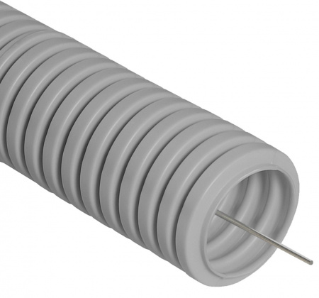 Гофра ПВХ с зондом D=20 мм серая легкая, негорючая, ДКС бухта 100м 91920 Фото