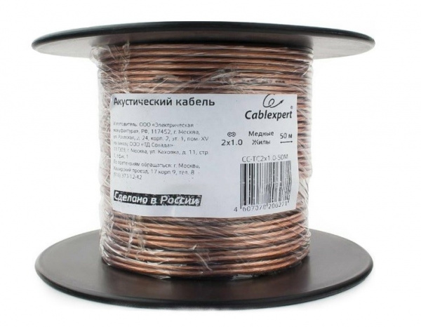 Акустический кабель Cablexpert CC-TC2x1,0-50M, прозрачный,  50 м, на катушке Фото