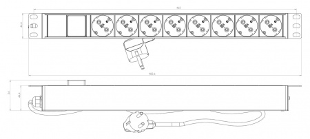 Hyperline SHE19-8SH-S-2.5EU Блок розеток для 19