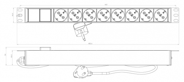 Hyperline SHE19-8SH-S-2.5EU Блок розеток для 19