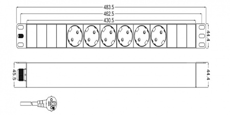 Hyperline SHE19-6SH-2.5EU Блок розеток для 19