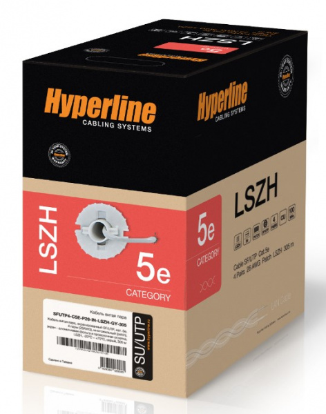 Кабель витая пара Hyperline Cat5e SF/UTP, SFUTP4-C5E-P26-IN-LSZH-GY-305, (305 м) экранированная Фото