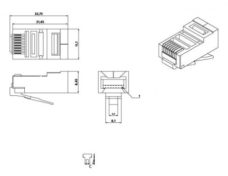 Hyperline PLUG-8P8C-U-C5-SH-100 Разъем RJ-45(8P8C) под витую пару, категория 5e  Фото
