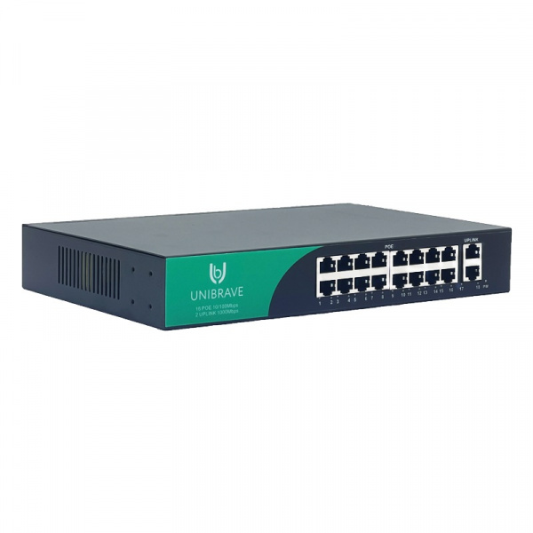 UB-SW-16F2G-200 Base Неуправляемый коммутатор Unibrave с поддержкой PoE на 16 портов и 2 Uplink 1000 Мбит/c Фото