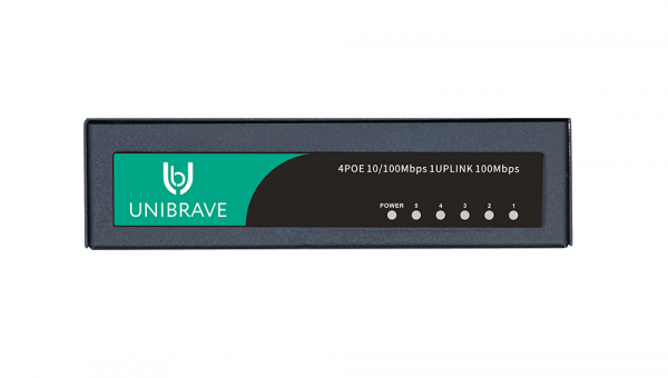 UB-SW-4F1F-48 out Base Неуправляемый коммутатор Unibrave с поддержкой PoE на 4 порта с внешним адаптером питания Фото