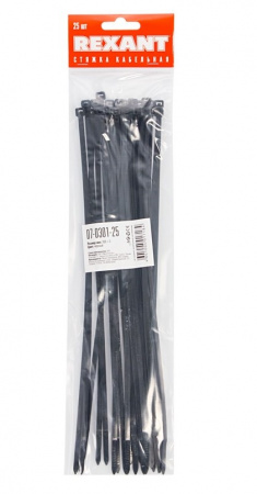 Хомут-стяжкa нeйлонoвая REXANT 300x4,8 мм, черная, упаковка 25 шт. Фото